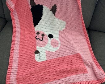 Cow L Initial Crochet Blanket PDF Pattern | Cow Crochet Baby or Toddler Blanket Pattern | Letter Initials Crochet