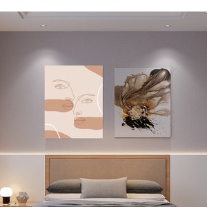 Beige And Brown Minimalist Abstract Modern Line Art Print Art