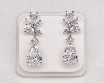 FLORA | Wedding Earrings, Cubic Zirconia, Bride Earrings, Statement Bridal Earrings, Wedding, Bridesmaids, Gift for her
