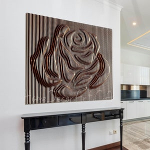 Arte mural de rosas paramétricas: decoración acústica moderna de madera (122 x 122 cm)