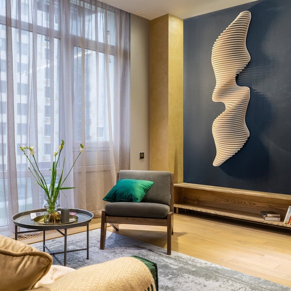 Parametric Wall Art | Vertical 3D Acoustic Panel | Large Wall Hangings | Vertical Wall sculpture | Wood Wall Décor | Living room decorations