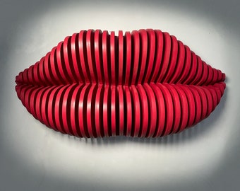 Red Lips Parametric | 3D Wall Art | Large Lips Wall Hangings | Acrylic and wood Wall Décor |Gym Salon cool lips decorations