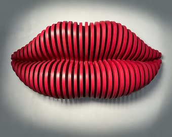 Red Lips Parametric,  3D Wall Art, Large Lips Wall Hangings, Wood Wall Décor, Beauty Salon cool lips decorations