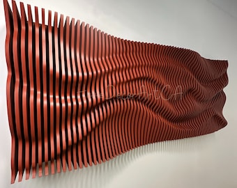Arte mural de madera paramétrico, decoración de pared grande, panel acústico, escultura de pared 3D, decoración de pared de madera, decoración de oficina, colgante de pared vertical