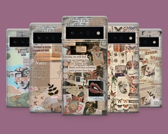Vintage Collage Handyhülle Antik Design Cover für Google Pixel 8A, 8Pro, 7Pro, 7A, 6A, Samsung Galaxy S24, S23Fe, iPhone 15, 14, 13, 12