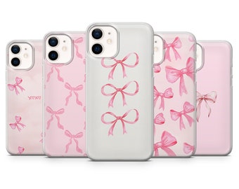 Étui pour téléphone Girly Ribbon avec nœud rose pour iPhone 15, 14, 13, 12, 11, Samsung S24Ultra, S23FE, S22, A15, A54, Pixel 8A, 8Pro, 7A