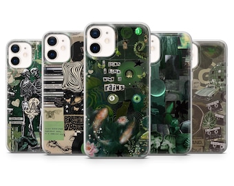 Green Grunge Phone Case Emo Alt Collage Cover – Fits iPhone 16, 15, 14, 13, 12, 11 | Samsung S25, S24, A16, A56 | Pixel 9A, 8Pro, 7A, 6A