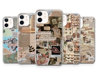 Coque de portable rétro collage design antique pour iPhone 15, 14, 13, 12, 11, Samsung S24Ultra, S23FE, S22, A15, A54, Pixel 8A, 8Pro, 7A 7Pro