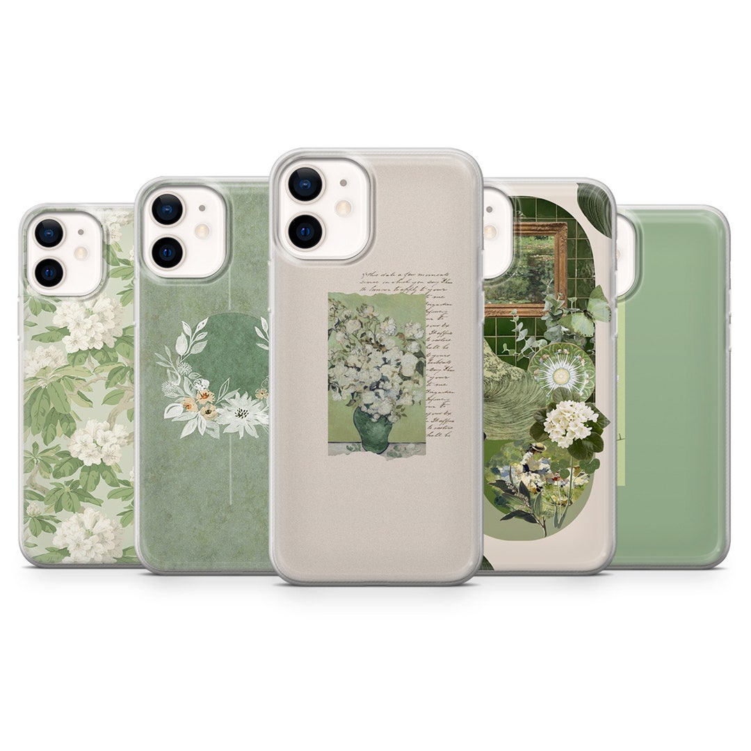Sage Green Phone Case Flower Bouquet Cover for iPhone 15, 14, 13, 12