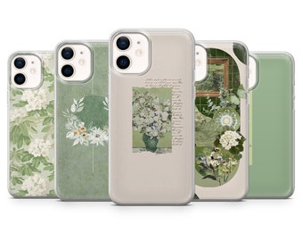 Étui pour téléphone vert sauge, bouquet de fleurs pour iPhone 15, 14, 13, 12, 11, XR, 7, 8, Samsung S23, S22, S21FE, A53, A14, A13, Pixel 8, 7, 6A