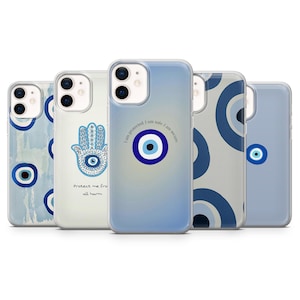 Evil Eye Handyhülle Hamsa Amulett Cover für iPhone 16, 15, 14, 13, 12, 11, Samsung S24, S23FE, S22, A15, Pixel 9Pro XL, 8A 8Pro