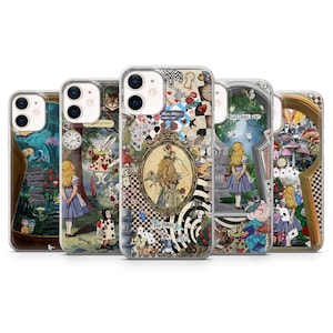 Alice au pays des merveilles Coque de portable Fairytale Fantasy Book Cover pour iPhone 16, 15, 14, 13, 12, 11 Samsung S25, S24, S23 Pixel 9Pro XL, 8A 8Pro
