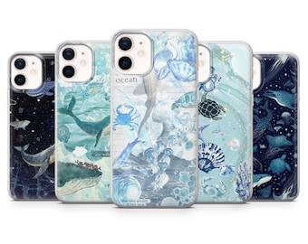 Ocean Phone Case Turtle Jellyfish Marine Cover for iPhone 16, 15, 14, 13, 12, 11 Samsung S25, S24, A56, A16 Pixel 9A, 9Pro XL, 8Pro, 8A