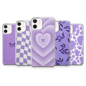 Custodia per telefono viola pastello, cover viola lavanda per iPhone 16, 15, 14, 13, 12, 11, Samsung S24Ultra, S23FE, S22, A15, Pixel 9Pro XL, 8Pro, 7A