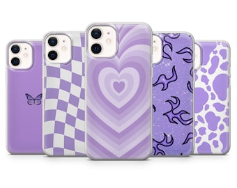 Coque de portable violet pastel pour iPhone 15, 14, 13, 12, 11, Samsung S24, S23FE, S22, A15, A54, Pixel 8A, 8Pro, 7A 7Pro 6A