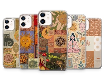 Funda de teléfono con estética bohemia, diseño espiritual de sol y luna para iPhone 16, 15, 14, 13, 12 y 11, Samsung S25, S24, S23, A56, Pixel 9Pro XL, 8A y 8Pro.