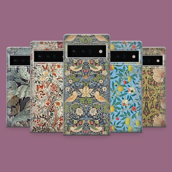 Étui pour téléphone William Morris, style vintage, pour Google Pixel 8A, 8Pro, 7Pro, 7A, 6A, Samsung Galaxy S24, S23Fe, iPhone 15, 14, 13, 12