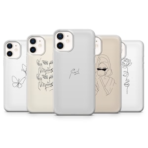Custodia per telefono con disegno lineare, minimalismo, per iPhone 16, 15, 14, 13, 12, 11, Samsung S25, S24, A56, A16, Pixel 9A, 9Pro XL, 8Pro, 7A