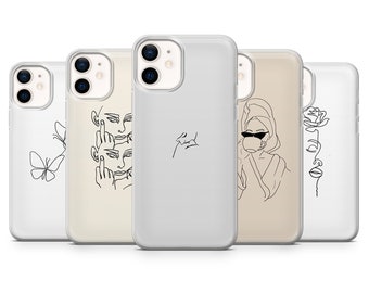 Line Drawing Phone Case Minimalism Cover for iPhone 16, 15, 14, 13, 12, 11, Samsung S25, S24, A56, A16, Pixel 9A, 9Pro XL, 8Pro, 7A