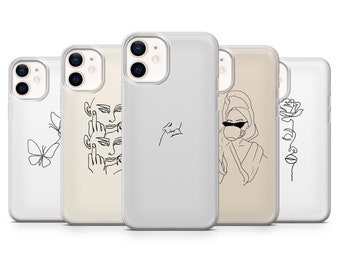 Coque minimaliste pour téléphone avec dessin au trait pour iPhone 15, 14, 13, 12, 11, Samsung S24, S23FE, S22, A15, A54, Pixel 8A, 8Pro, 7A 7Pro 6A