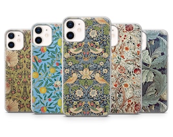 Étui pour téléphone William Morris de style vintage pour iPhone 15, 14, 13, 12, 11, Samsung S24, S23FE, A15, A54, A25, Pixel 8A, 8Pro, 7A, 7Pro