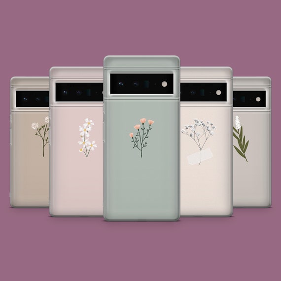 Cute Minimalism Phone Case Spring Flowers Cover for Google Pixel 9Pro XL, 8A, 8Pro, 7Pro, Samsung S24, S23Fe, A15, iPhone 16Pro, 15, 14, 13