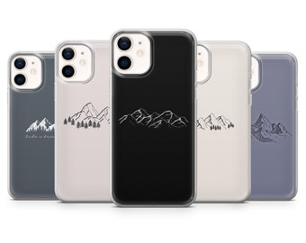 Coque de portable montagne mignonne pour randonnée en plein air pour iPhone 15, 14, 13, 12, 11, XR, 7, 8, Samsung S23, S22, S21FE A53 A14 A13, Pixel 8, 7