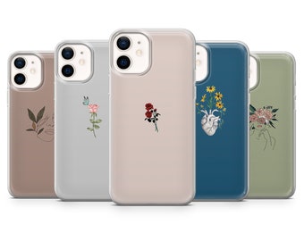 Jolie coque de téléphone minimaliste à fleurs pour iPhone 15, 14, 13, 12, 11, Samsung S24, S23FE, S22, A15, A54, Pixel 8A, 8Pro, 7A 7Pro 6A