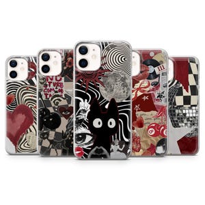 Coque de portable bordeaux avec collage esthétique, coque pour iPhone 16, 15, 14, 13, 12, 11, Samsung S25, S24, S23 A15 Pixel 9Pro XL, 8A 8Pro