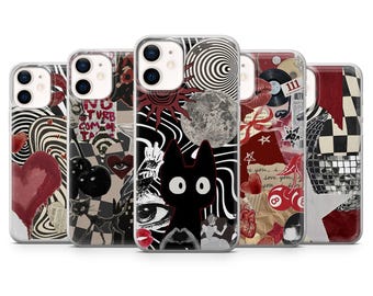 Burgundy Phone Case Dark Red Collage Aesthetic Cover for iPhone 16, 15, 14, 13, 12, 11, Samsung S25, S24, S23 A15 Pixel 9Pro XL, 8A 8Pro