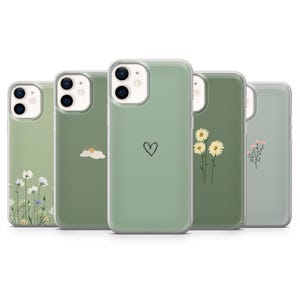 Sage Grün Handyhülle Schlichte minimalistische Blumenhülle für iPhone 16, 15, 14, 13, 12, 11, Samsung S25, S24, S23, A15 Pixel 9Pro XL, 8A, 8Pro