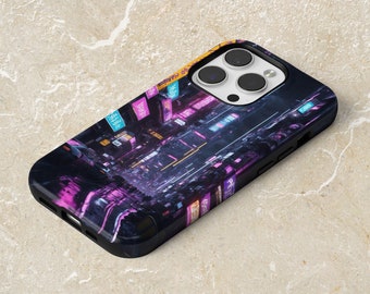 Stoere Japanse stadstelefoonhoes Night City Urban Cover voor iPhone 15, 14, 13, 12, Google Pixel 8, 7A, 6A, Samsung Galaxy S24, S23, S22