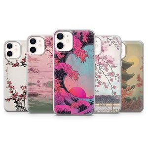 Japanse kunst telefoonhoes Cherry Blossom Cover voor iPhone 16, 15, 14, 13, 12, 11, Samsung S24, S23FE, S22, A15, Pixel 9Pro XL, 8Pro, 7A