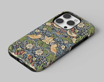 Robuste William Morris Handyhülle mit Blumenmuster für iPhone 15, 14, 13, 12, 11, Google Pixel 8, 8Pro, 7A, 6A, Samsung Galaxy S24, S23, S22, A54