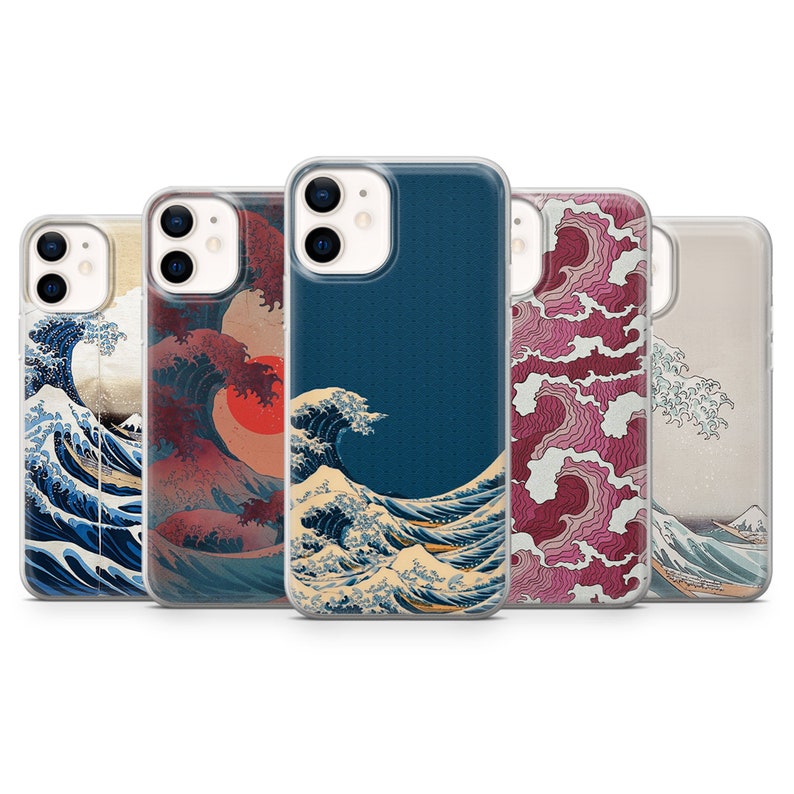 Japanische Wave Handyhülle Cool Wave Cover für iPhone 15, 14, 13, 12, 11, XR, 7, 8, Samsung S23, S22, S21FE, A53, A14, A13, Pixel 8, 7, 6A Bild 1