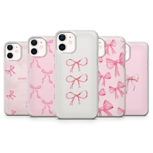 Girly Ribbon telefoonhoesje roze strik hoes voor iPhone 16, 15, 14, 13, 12, 11, Samsung S24Ultra, S23FE, S22, A15, Pixel 9Pro XL, 8Pro, 7A