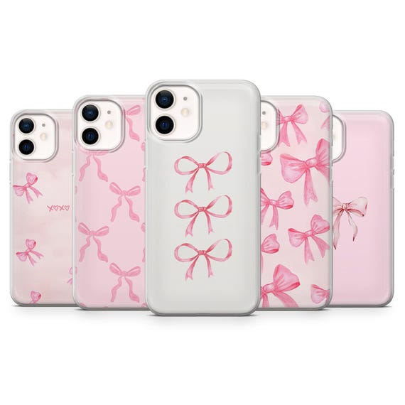 Girly Ribbon Phone Case Pink Bow Cover for iPhone 16, 15, 14
