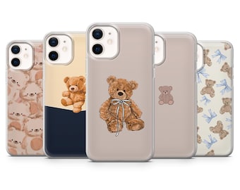 テディベア スマホケース ベージュ かわいいクマ柄 iPhone 16、15、14、13、12、11、Samsung S25、S24、S23、A15 Pixel 9Pro XL、8A 8Pro 対応