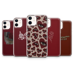 Coque de portable rouge bordeaux pour iPhone 16, 15, 14, 13, 12, 11 Samsung S25, S24, A56, A16 Pixel 9A, 9Pro XL, 8Pro, 8A