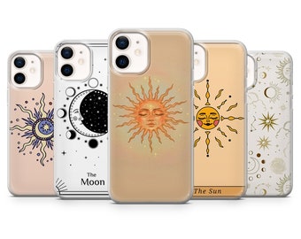 Sun and Moon Phone Case Tarot Mystical Cover for iPhone 16, 15, 14, 13, 12, 11, Samsung S24Ultra, S23FE, S22, A15, Pixel 9Pro XL, 8Pro