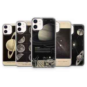 Custodia per telefono in stile retrò con pianeti astronomici per iPhone 16, 15, 14, 13, 12, 11, Samsung S25, S24, A56, A16, Pixel 9A, 9Pro XL, 8Pro, 8A