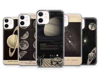 Coque de portable planètes style rétro pour iPhone 15, 14, 13, 12, 11, Samsung S24, S23FE, S22, A54, A25, Pixel 8A, 8Pro, 7A