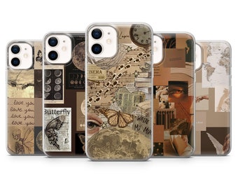 Coque de téléphone marron collage pour iPhone 15, 14, 13, 12, 11, XR, 7, 8, Samsung S23, S22, S21FE, A53, A14, A13, Pixel 8, 7
