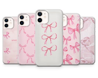 Étui pour téléphone Girly Ribbon avec nœud rose pour iPhone 15, 14, 13, 12, 11, Samsung S24Ultra, S23FE, S22, A15, A54, Pixel 8A, 8Pro, 7A