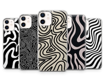 Monochrome schwarze Handyhülle Abstrakt Cover für iPhone 15, 14, 13, 12, 11, Samsung S24Ultra, S23FE, S22, A54, A25, Pixel 8A, 8Pro, 7A, 7Pro