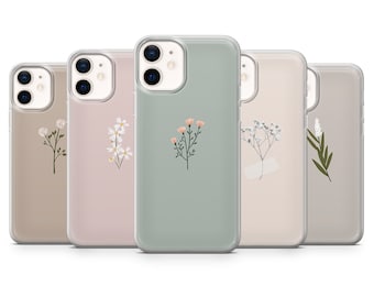 Cute Minimalism Phone Case Spring Flowers Cover for iPhone 15, 14, 13, 12, 11, Samsung S24, S23FE, S22, A15, A54, Pixel 8A, 8Pro, 7A 7Pro 6A