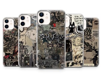 Funda de teléfono grunge con collage alternativo, estilo gótico y emo para iPhone 16, 15, 14, 13, 12 y 11, Samsung S25, S24, S23, A56, Pixel 9Pro XL, 8A y 8Pro.