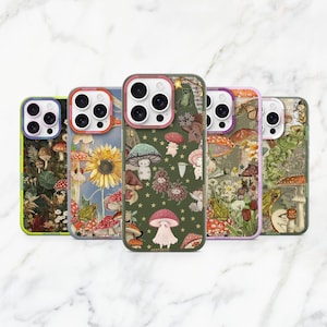 Mushroom Phone Case Frog Green Aesthetic Fairycore Cover for iPhone 16, 15, 14, 13, 12, Samsung S25, S24Fe, S23Ultra, A56, A15, A36, A55