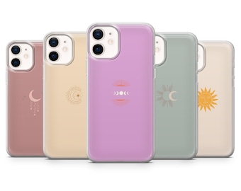 Funda para teléfono con diseño de sol y luna, diseño astronómico celestial para iPhone 16, 15, 14, 13, 12 y 11, Samsung S25, S24, A56, A16, Pixel 9A, 9Pro XL, 8Pro y 8A.