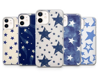 Blue Stars Phone Case Night Sky Universe Cover for iPhone 16, 15, 14, 13, 12, 11, Samsung S24, S23FE, S22, A15, Pixel 9Pro XL, 8Pro, 7A